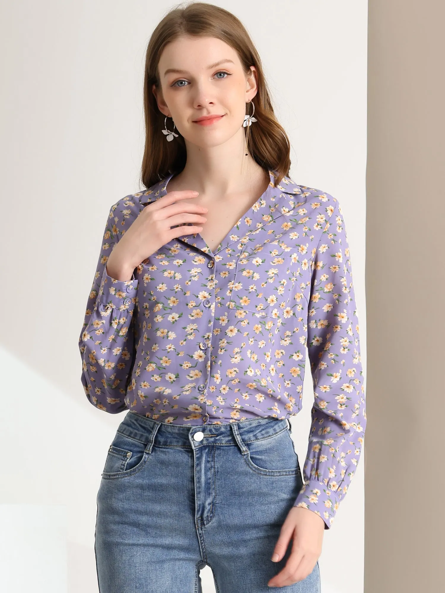 1950s Vintage Long Sleeve Printed Button Down Tops