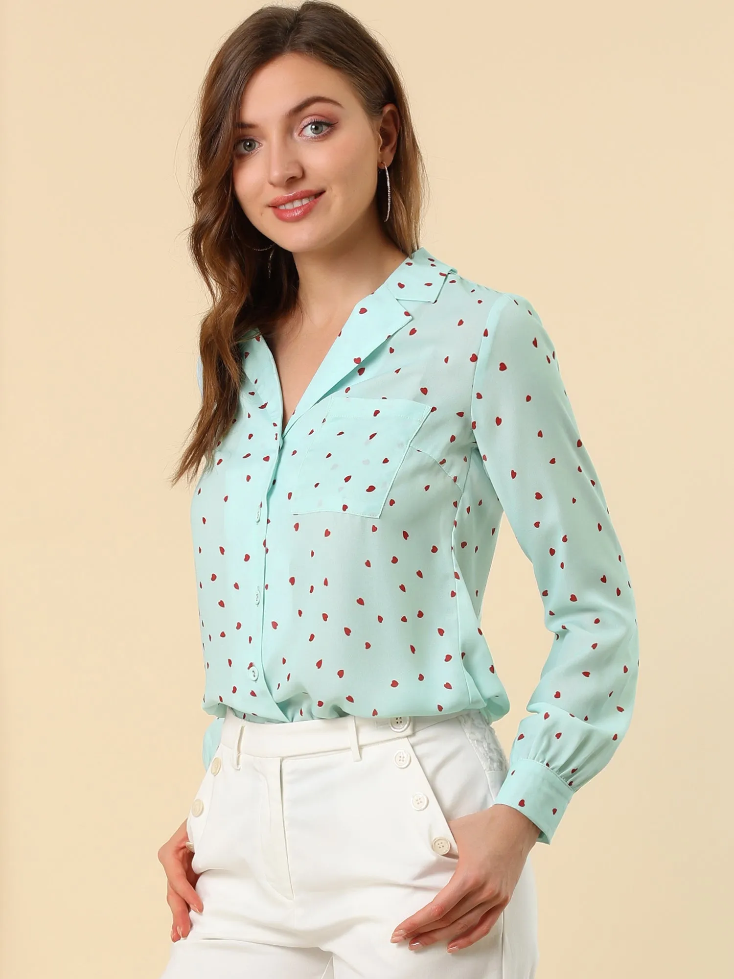 1950s Vintage Long Sleeve Printed Button Down Tops