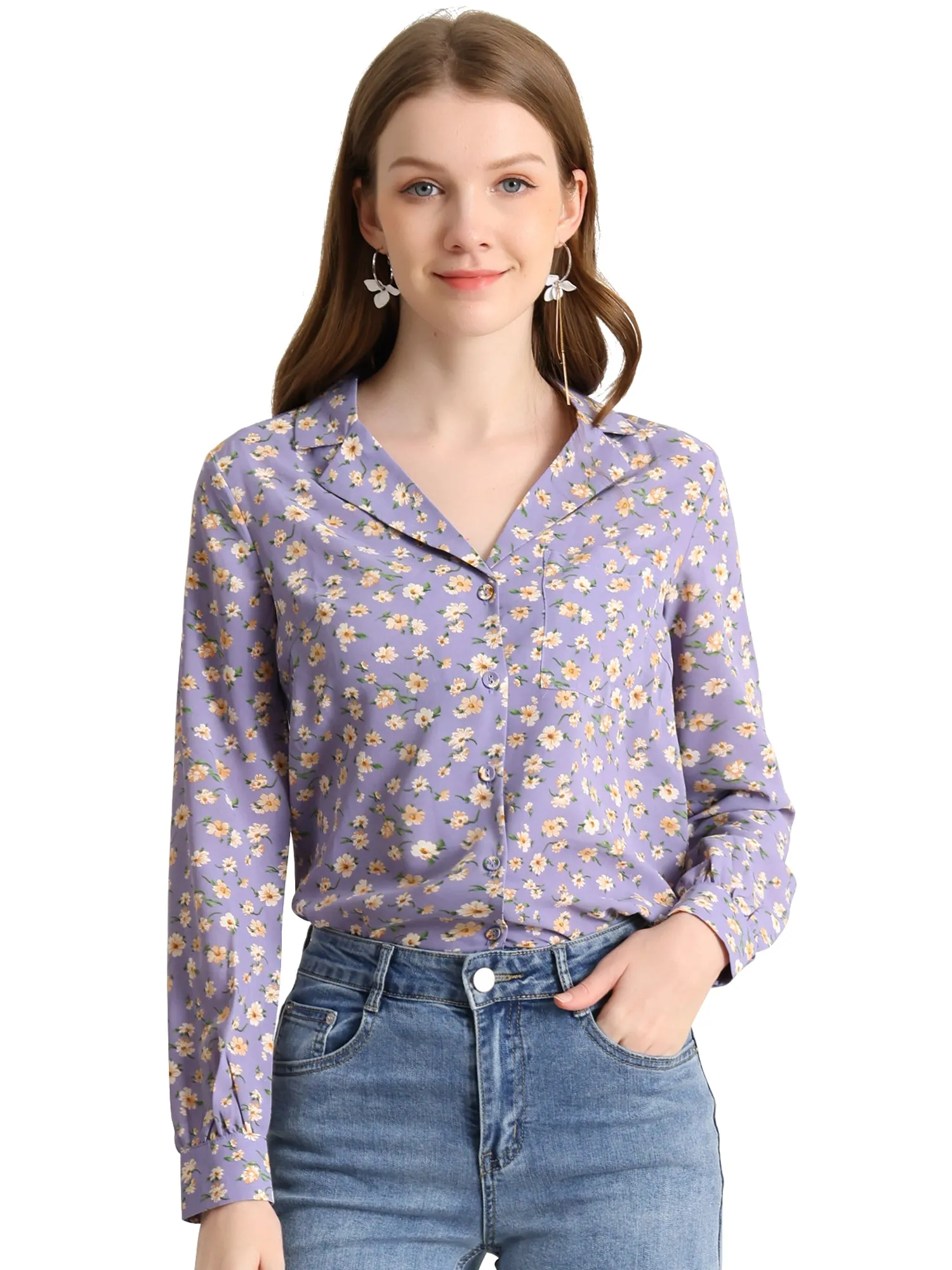 1950s Vintage Long Sleeve Printed Button Down Tops