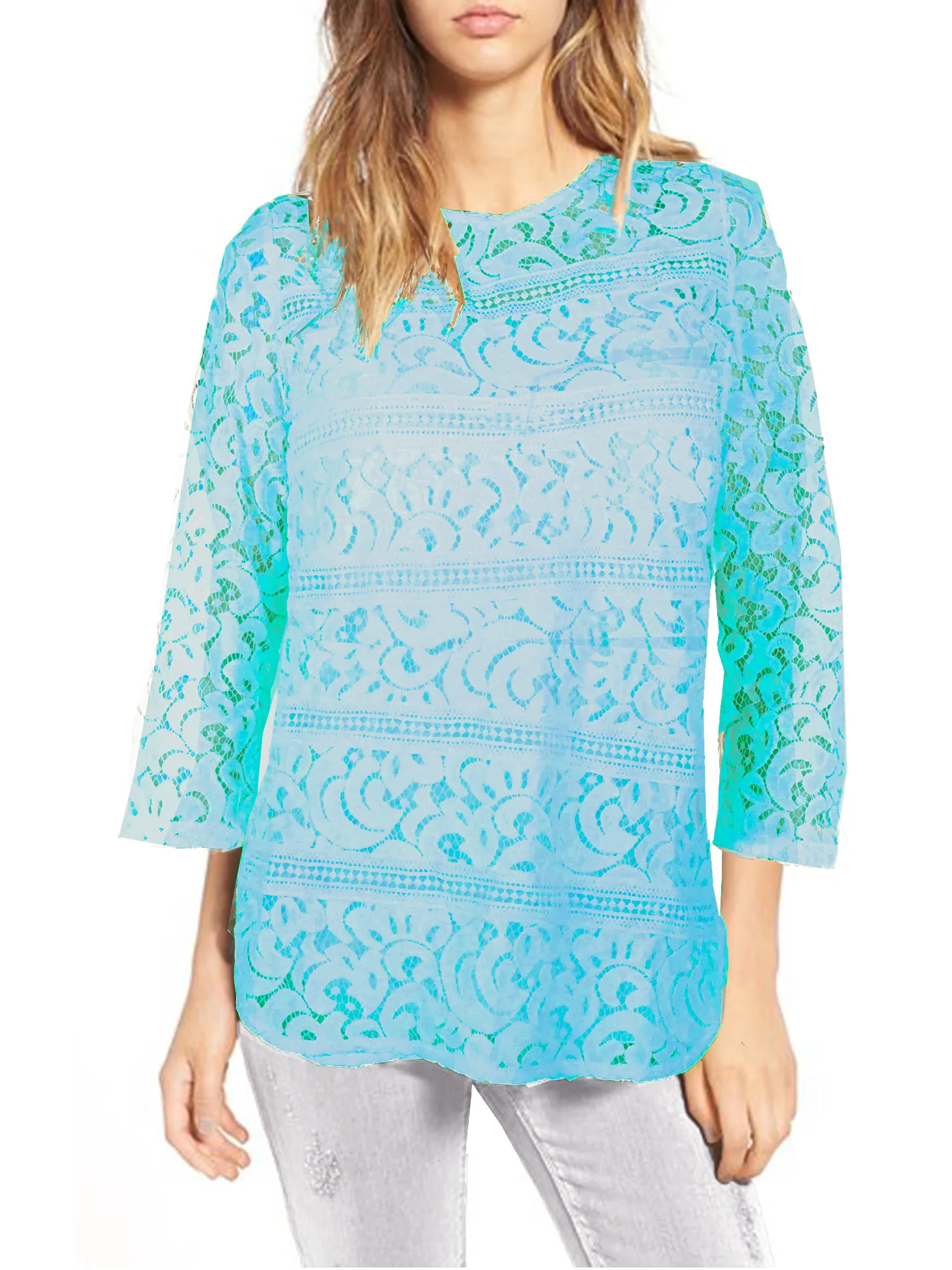 ASHORE WOMENS COTTON LACE BLOUSE TOPS