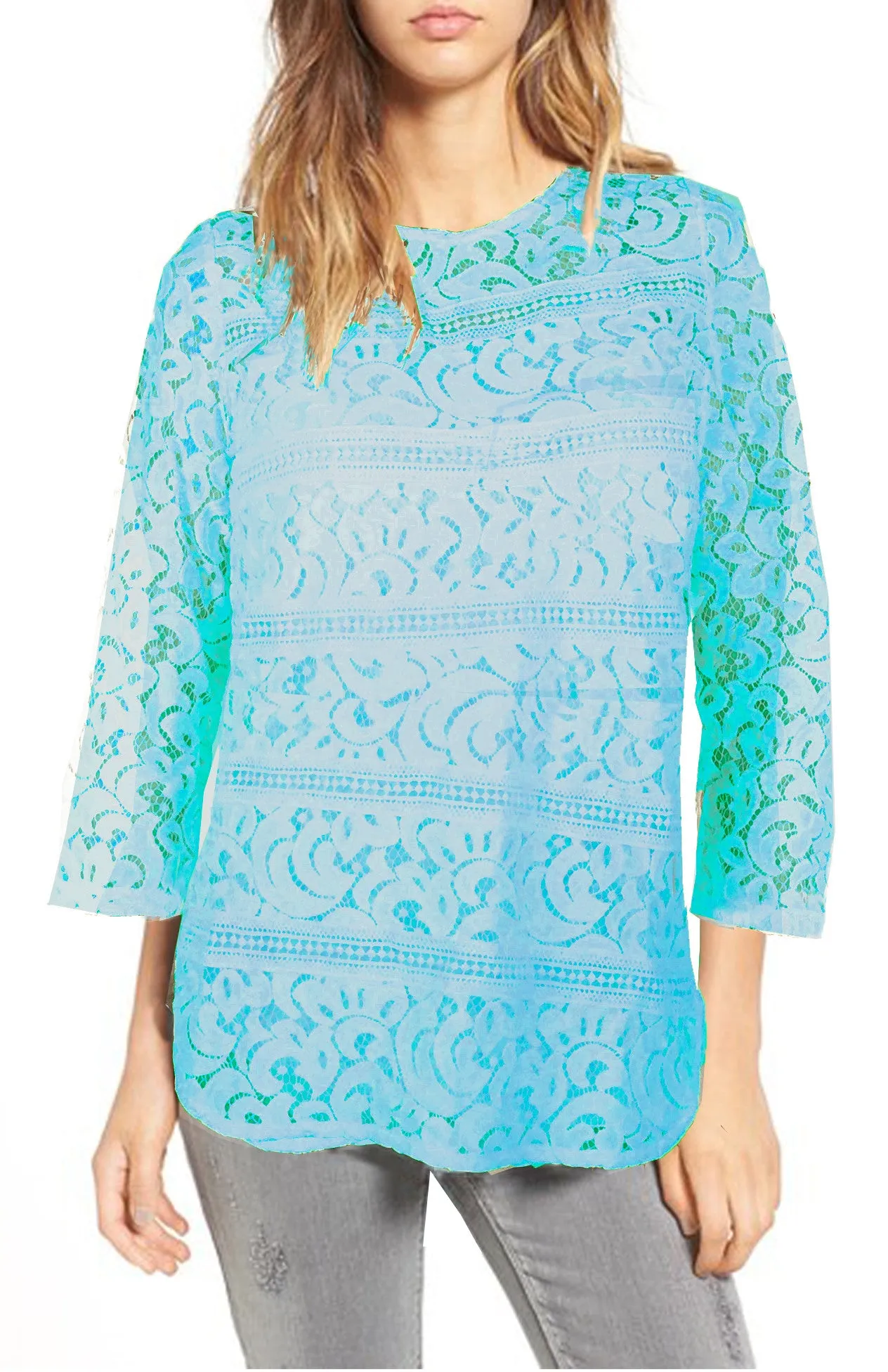 ASHORE WOMENS COTTON LACE BLOUSE TOPS