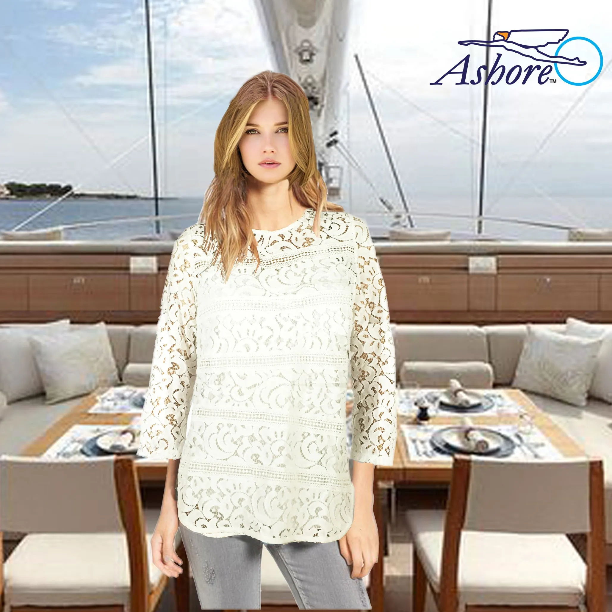 ASHORE WOMENS COTTON LACE BLOUSE TOPS