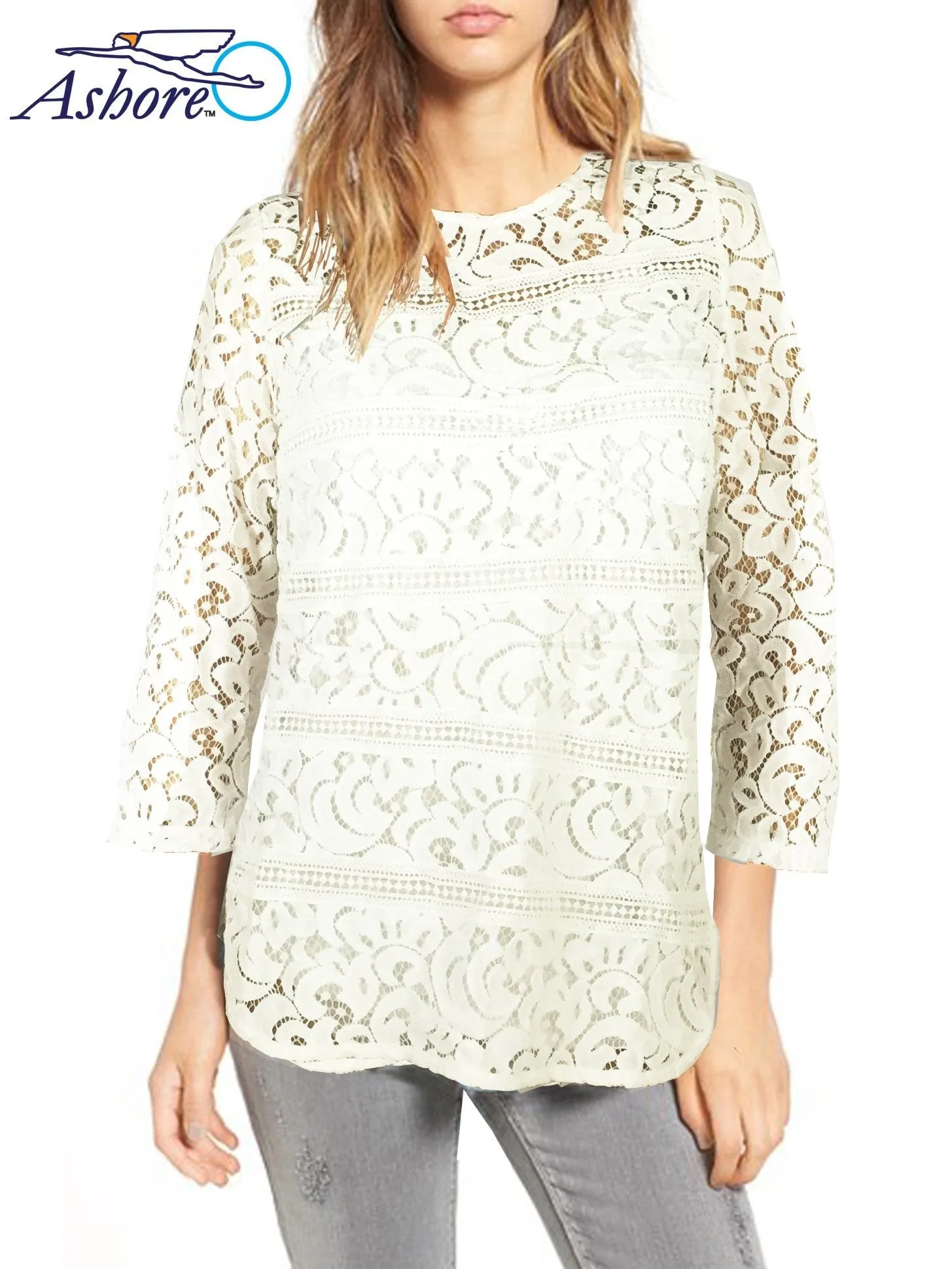 ASHORE WOMENS COTTON LACE BLOUSE TOPS