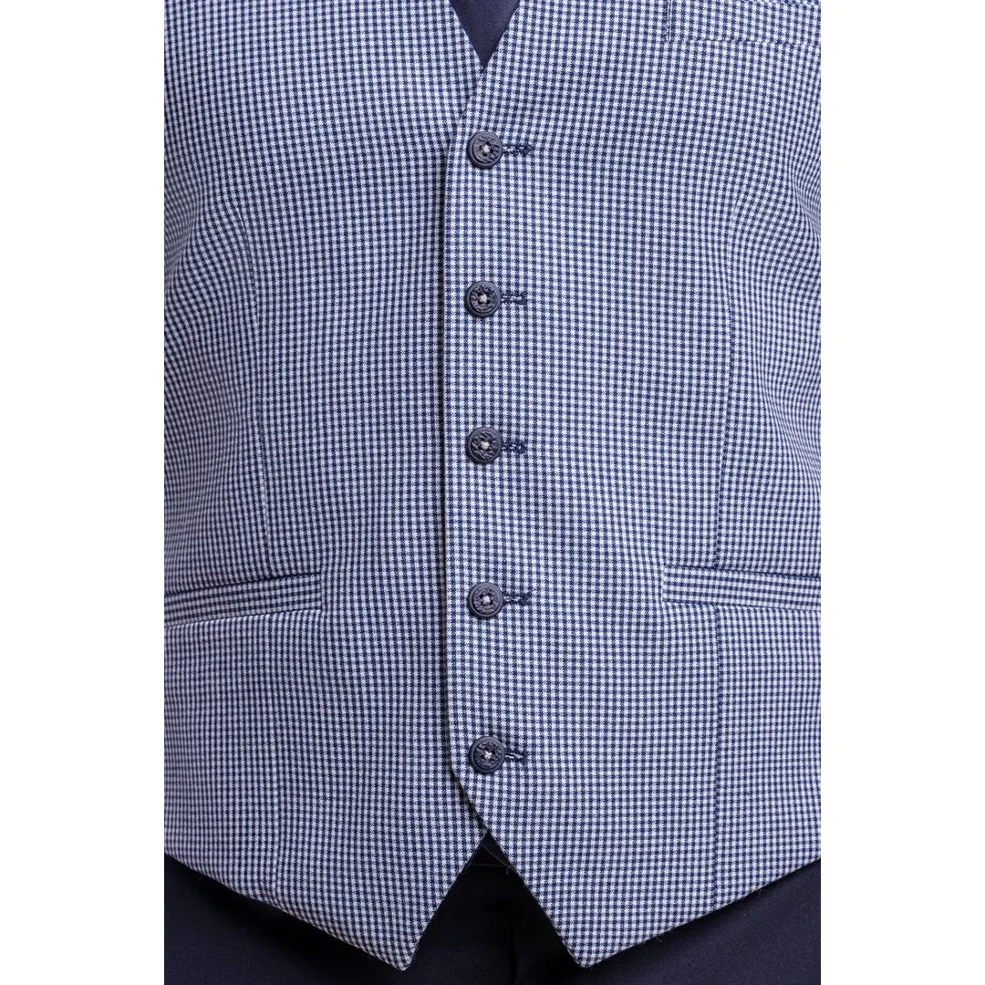 Baresi - Men's Light Blue Check Waistcoat