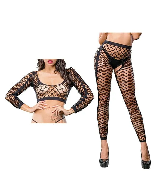 Beverly Hills Naughty Girl Crotchless Front Mesh & Side Design Leggings One Size Fits Most