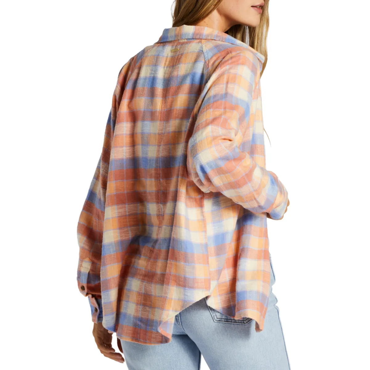 Billabong Women's Best Time Long Sleeve Button-Up Flannel Shirt - Rose Dawn