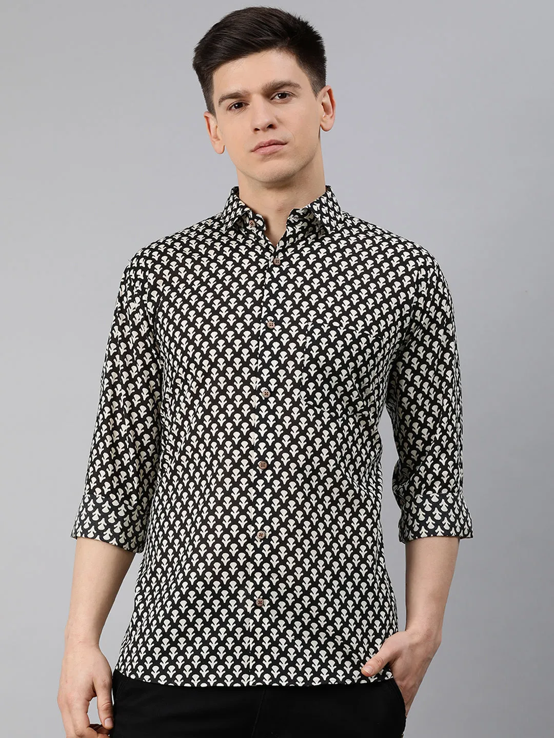 Black Cotton Full Sleeves Shirts For Men-Mmf0227