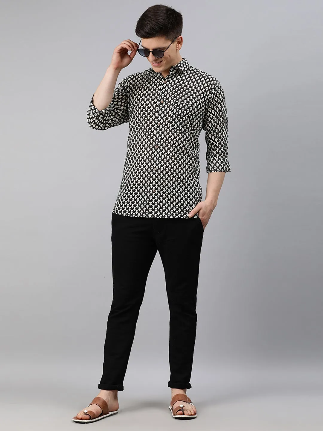 Black Cotton Full Sleeves Shirts For Men-Mmf0227