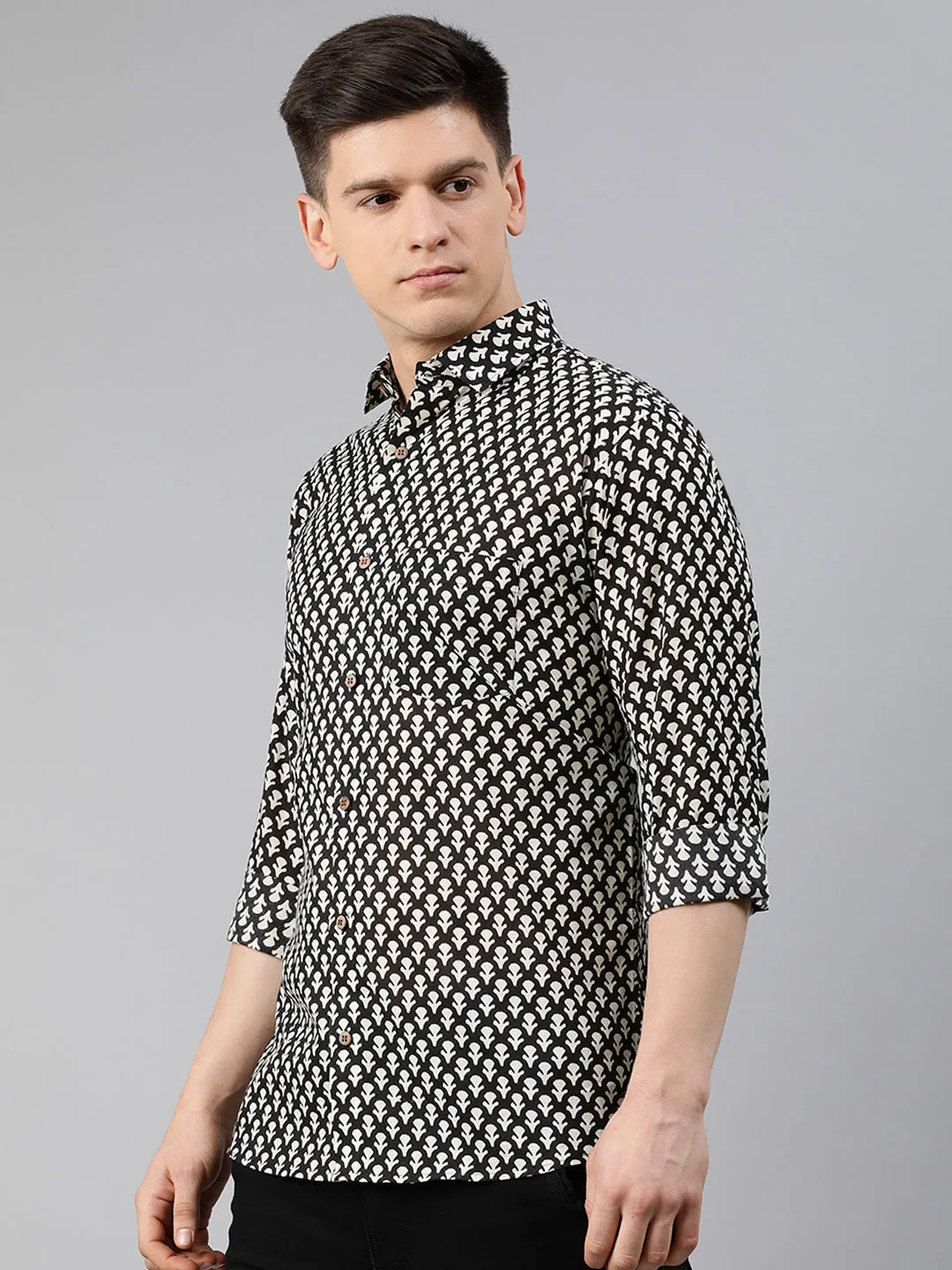 Black Cotton Full Sleeves Shirts For Men-Mmf0227