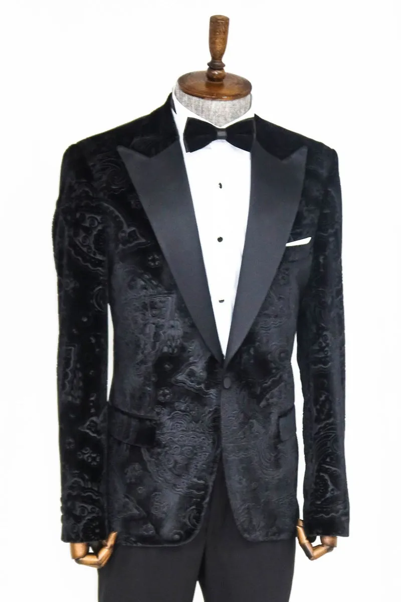 Black Velvet Paisley Engraved Prom Blazer