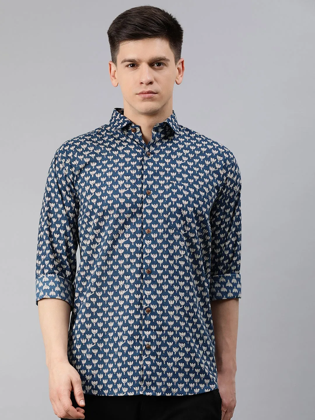 Blue Cotton Full Sleeves Shirts For Men-Mmf0206