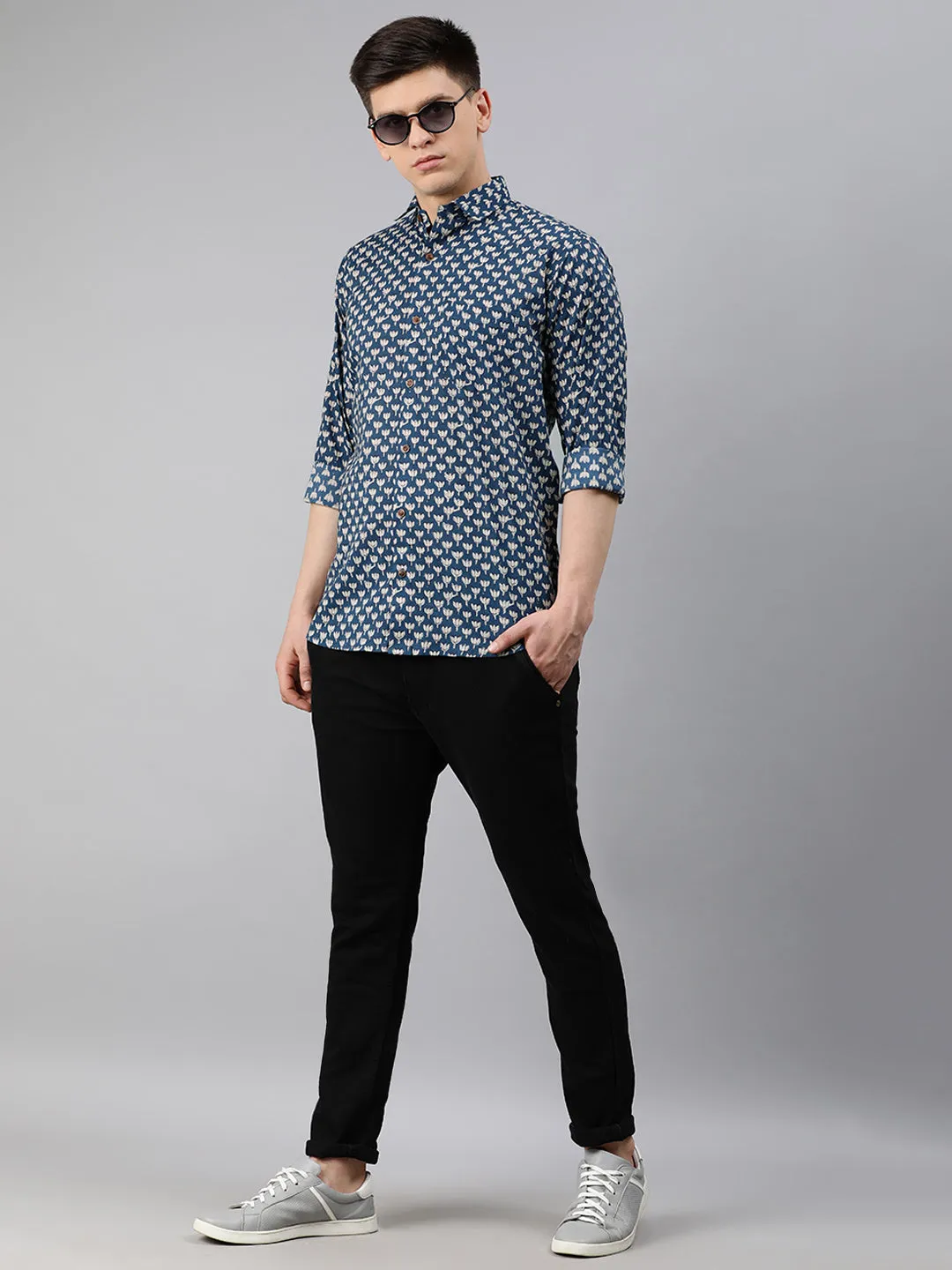 Blue Cotton Full Sleeves Shirts For Men-Mmf0206