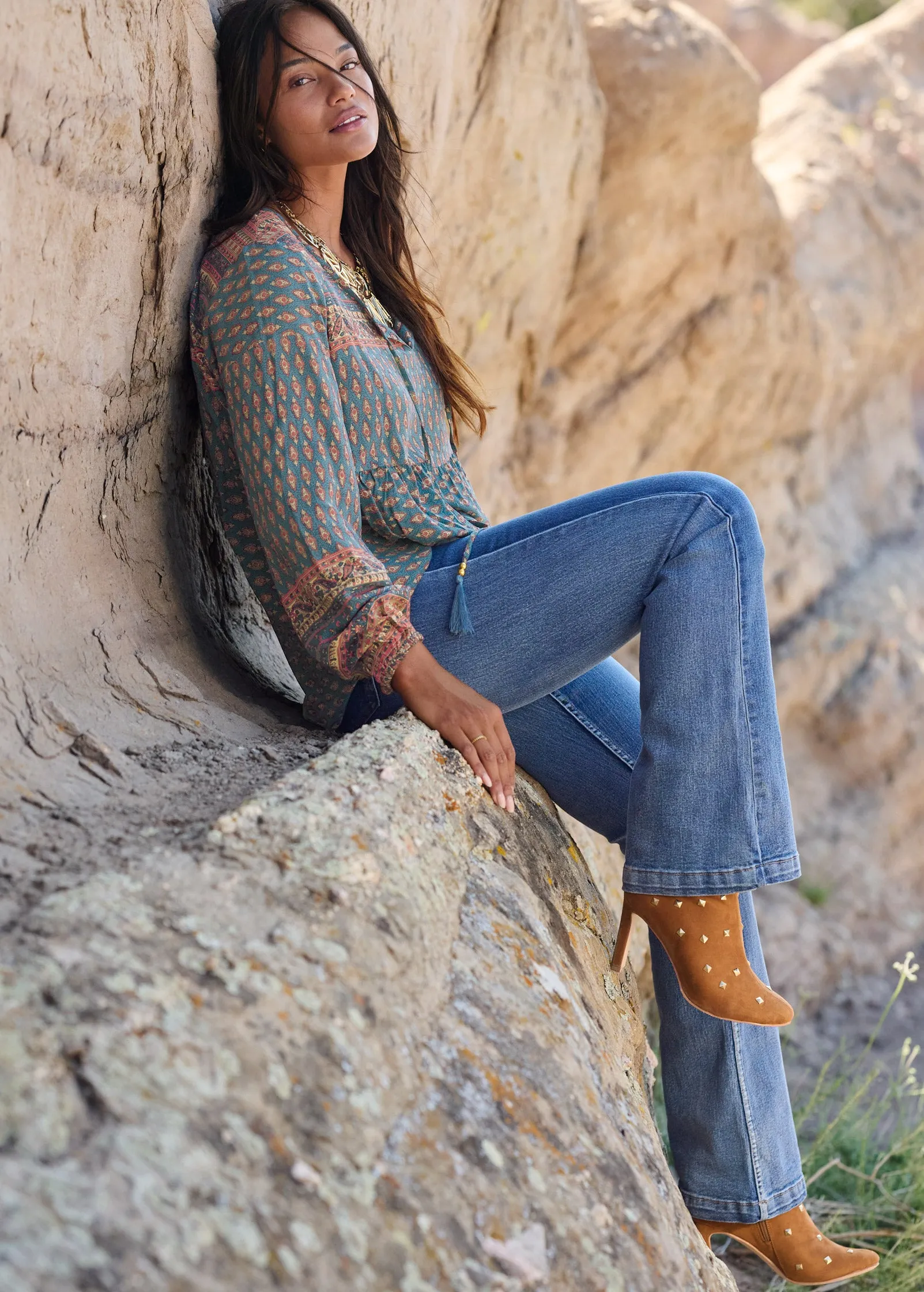 Boho Printed Top - Navy Multi