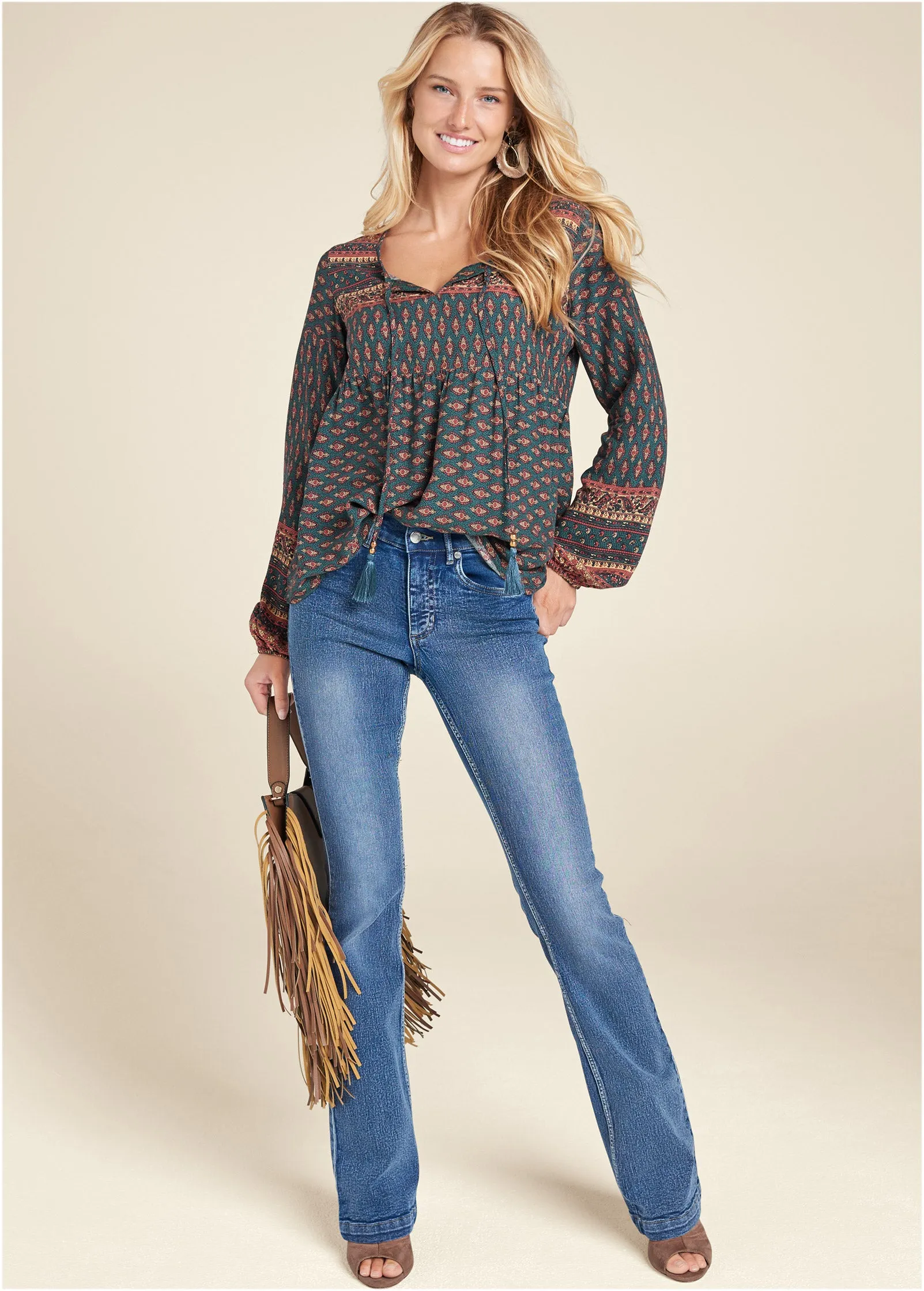 Boho Printed Top - Navy Multi