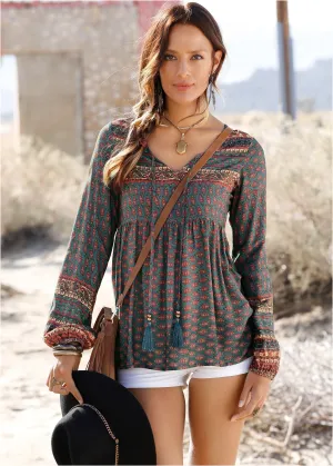 Boho Printed Top - Navy Multi