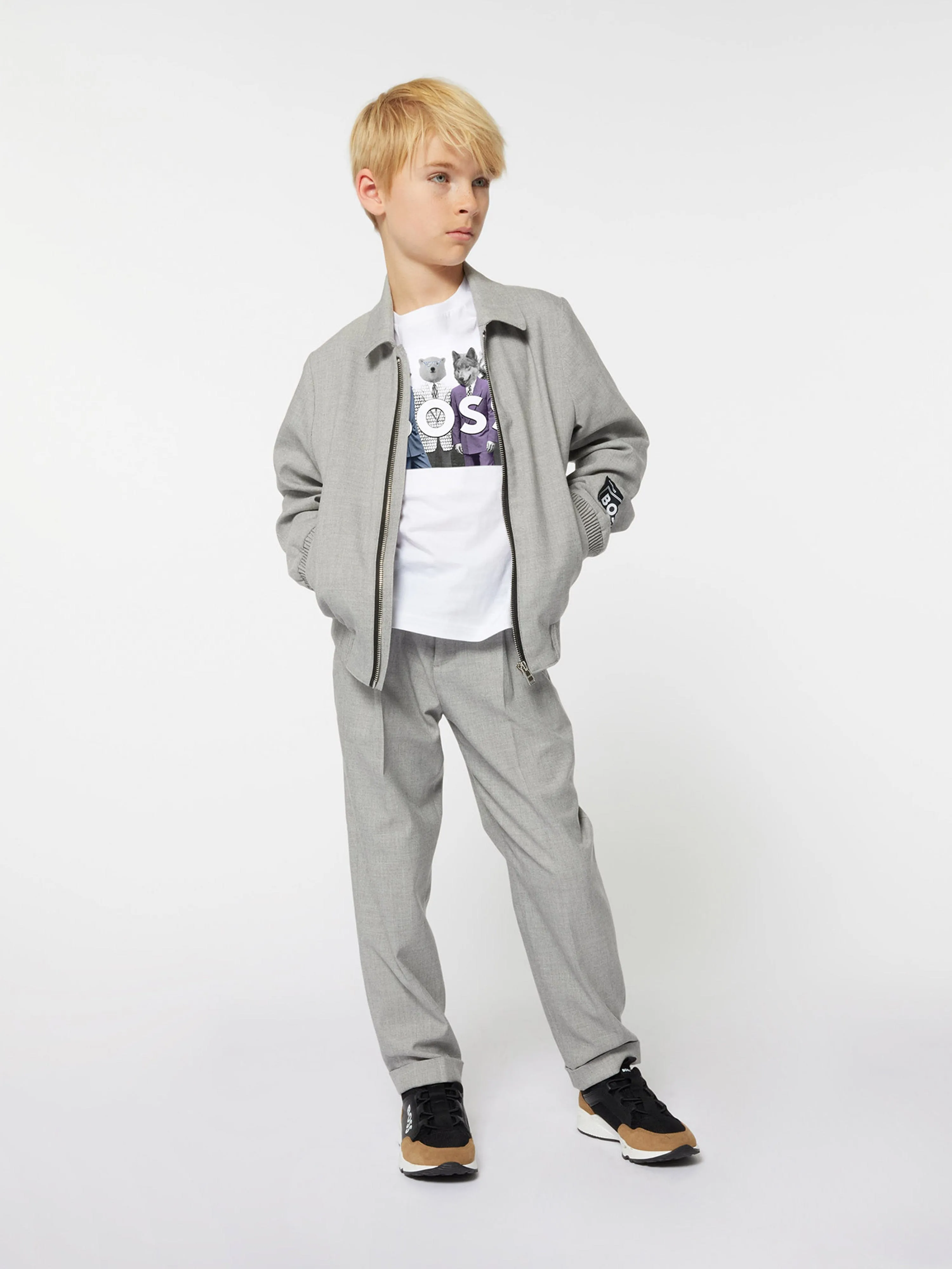 BOSS Boys Suit Jacket in Grey