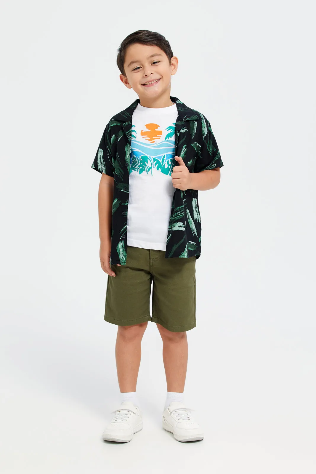 Boys Olive Pockets Chino Shorts