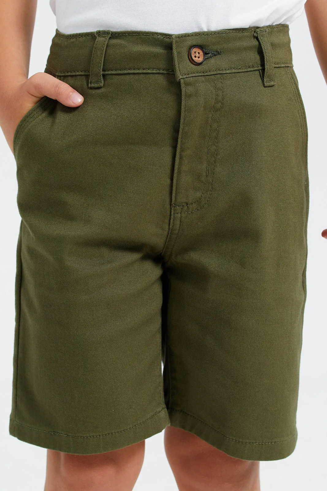 Boys Olive Pockets Chino Shorts