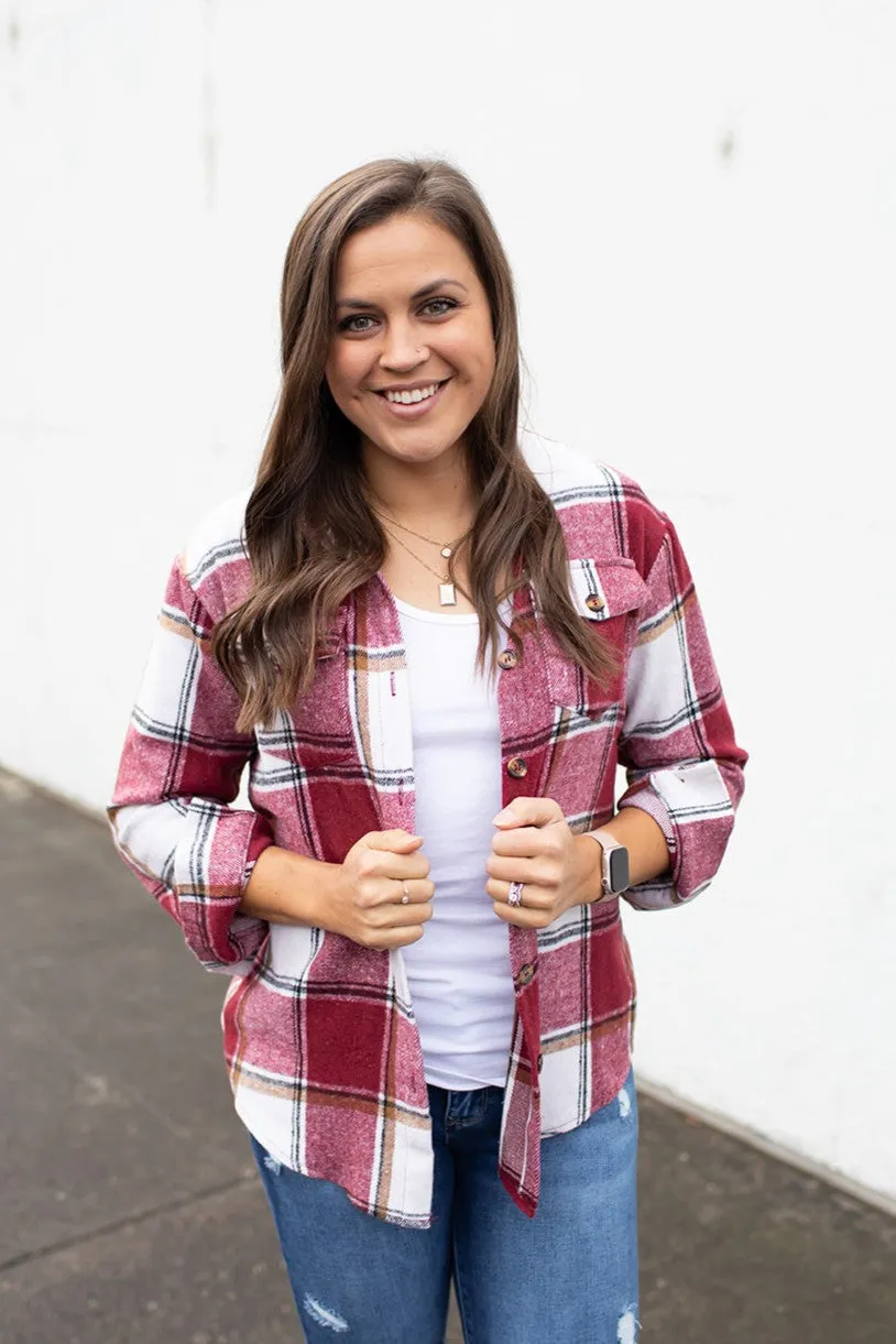 Burgundy Plaid Flannel Shacket (SM-XL)