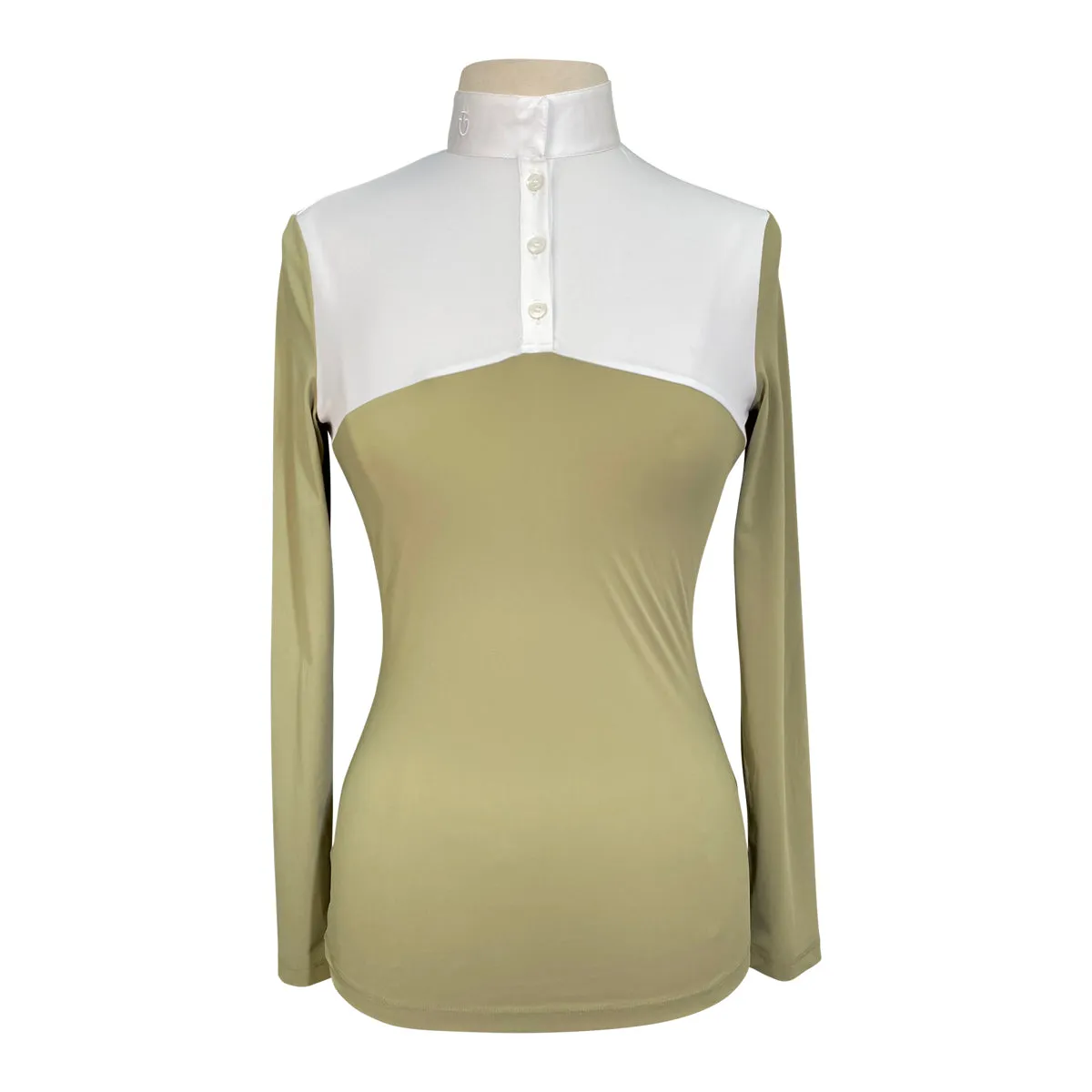 Cavalleria Toscana Checkboard L/S Jersey Competition Polo in White/Green - Women's Small