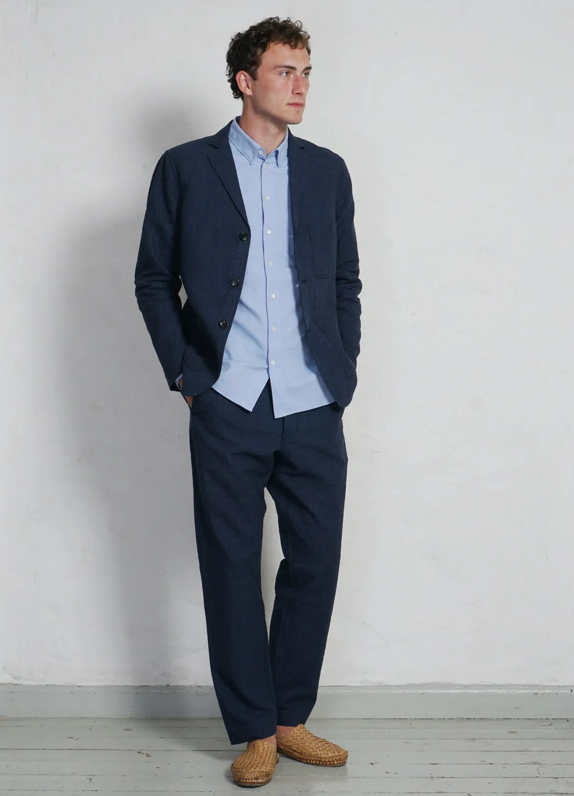 CHARLIE | Easy Three Button Blazer | Crinkle Blue