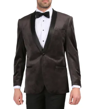 Enzo Grey Slim Fit Velvet Shawl Collar Tuxedo Blazer