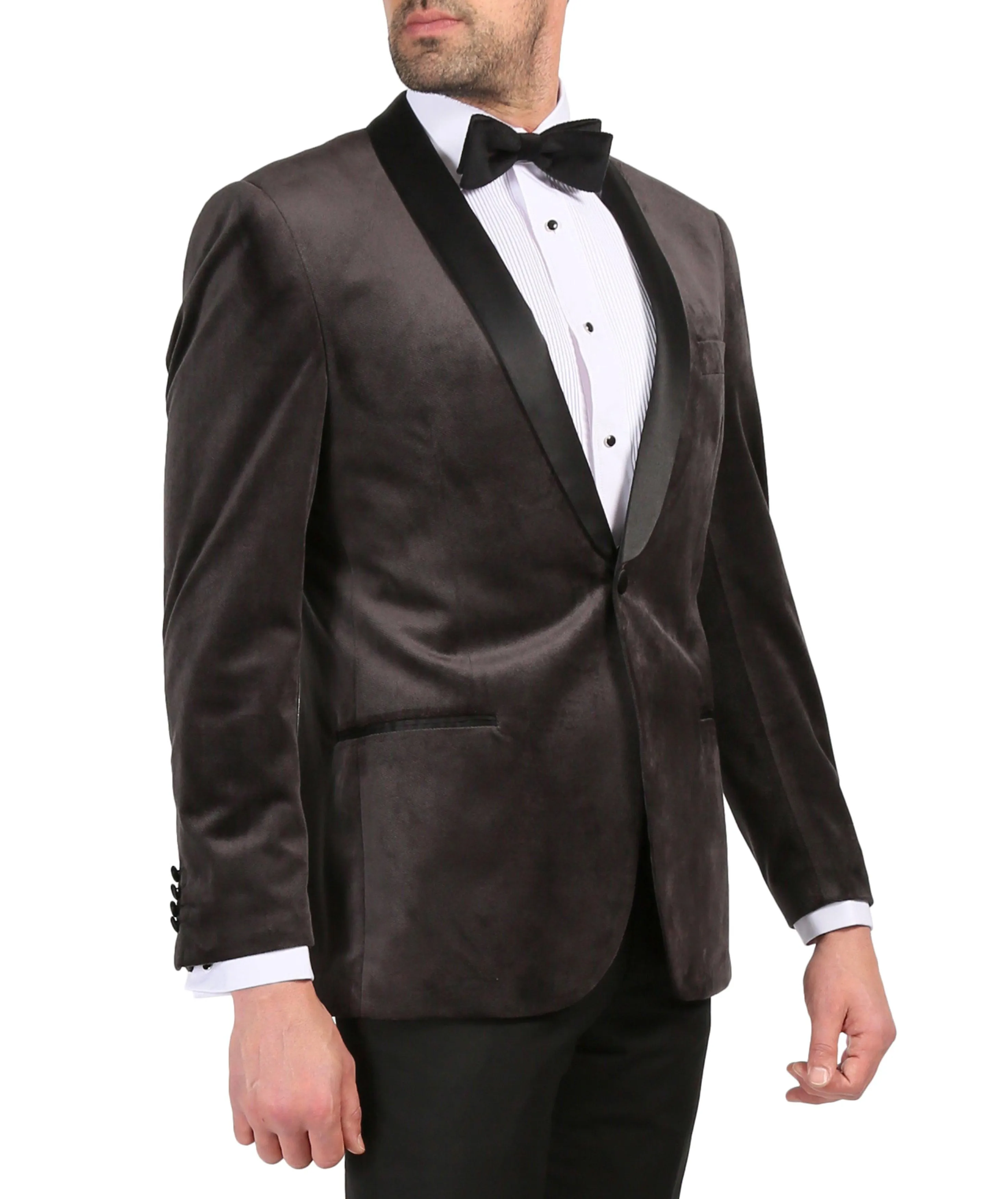 Enzo Grey Slim Fit Velvet Shawl Collar Tuxedo Blazer