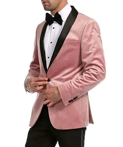 Enzo Pink Slim Fit Velvet Shawl Tuxedo Blazer