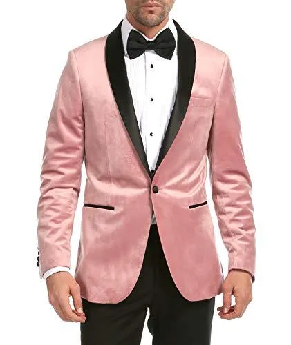 Enzo Pink Slim Fit Velvet Shawl Tuxedo Blazer