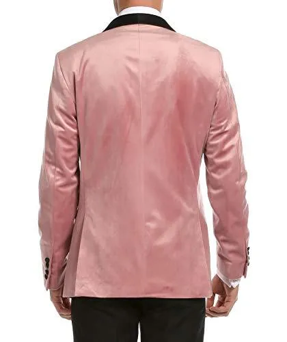 Enzo Pink Slim Fit Velvet Shawl Tuxedo Blazer