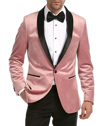 Enzo Pink Slim Fit Velvet Shawl Tuxedo Blazer