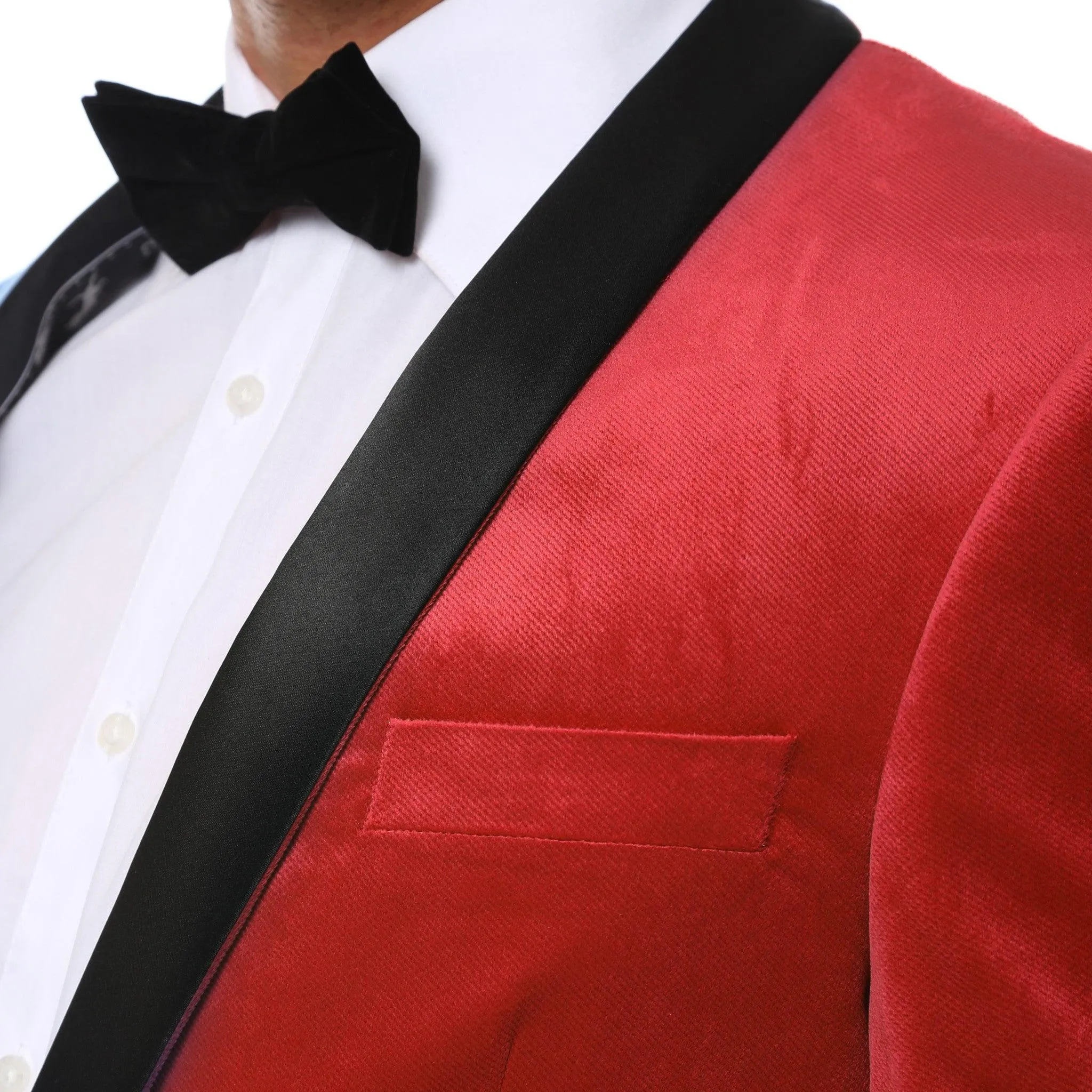 Enzo Red Slim Fit Velvet Shawl Tuxedo Blazer