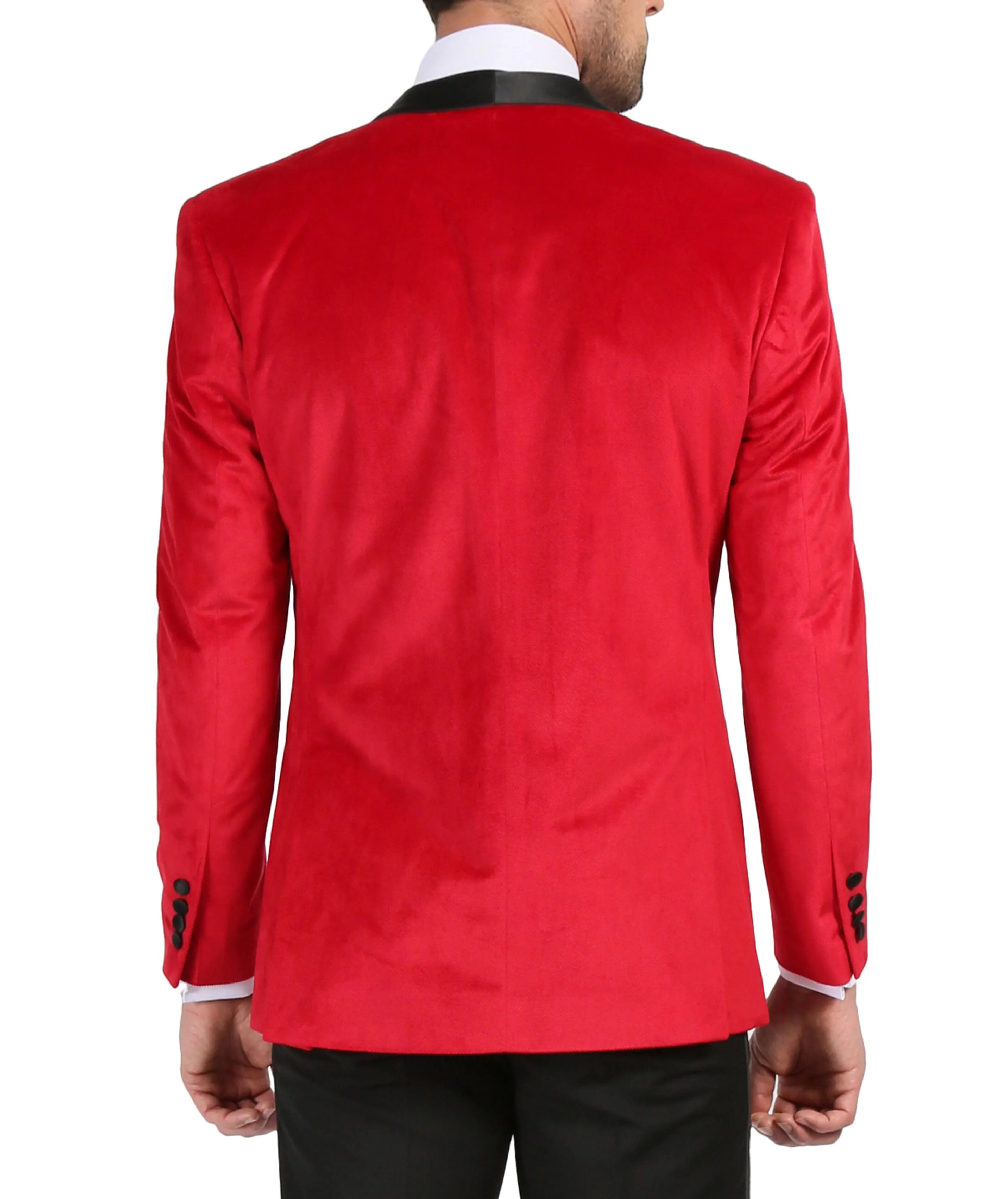 Enzo Red Slim Fit Velvet Shawl Tuxedo Blazer