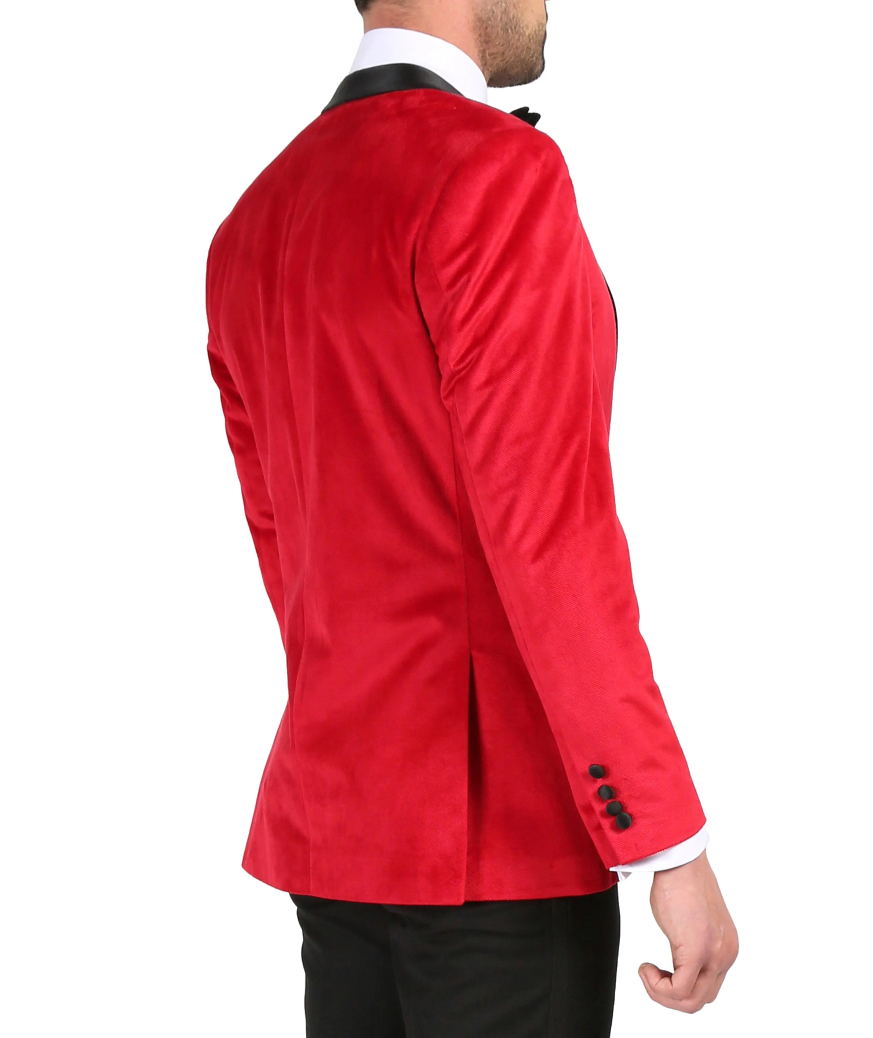 Enzo Red Slim Fit Velvet Shawl Tuxedo Blazer