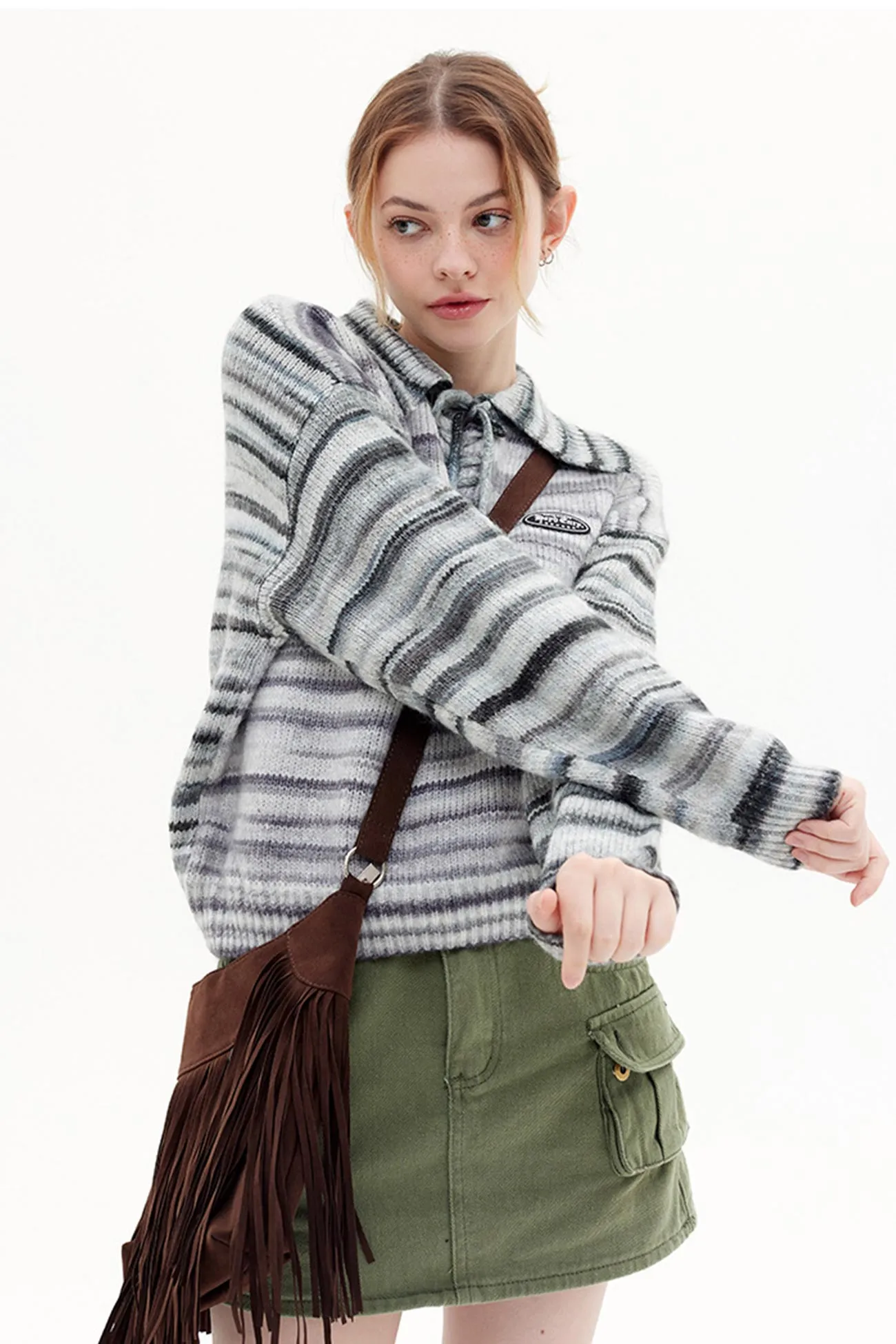 Gradient Striped Tie-Front Sweater