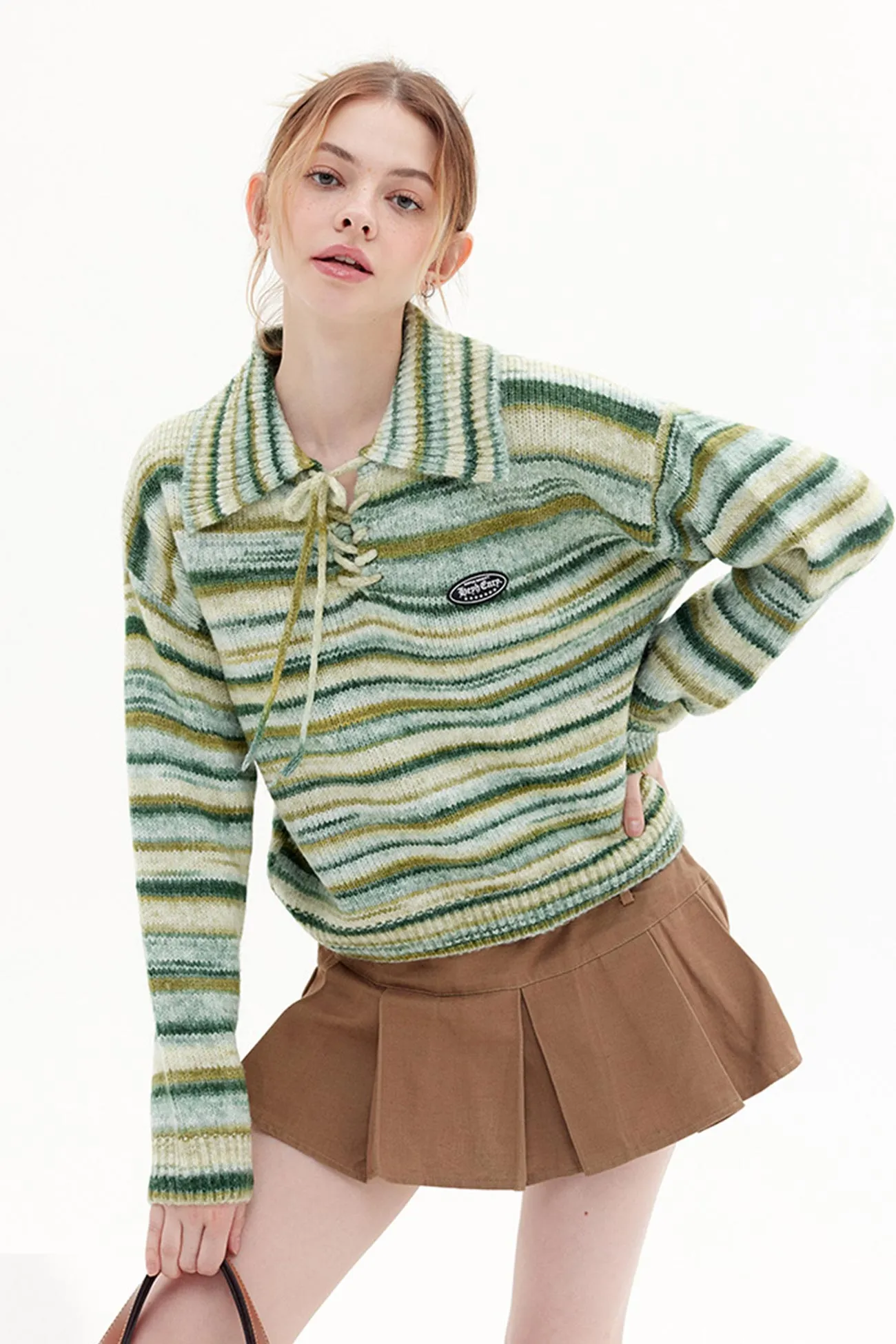 Gradient Striped Tie-Front Sweater