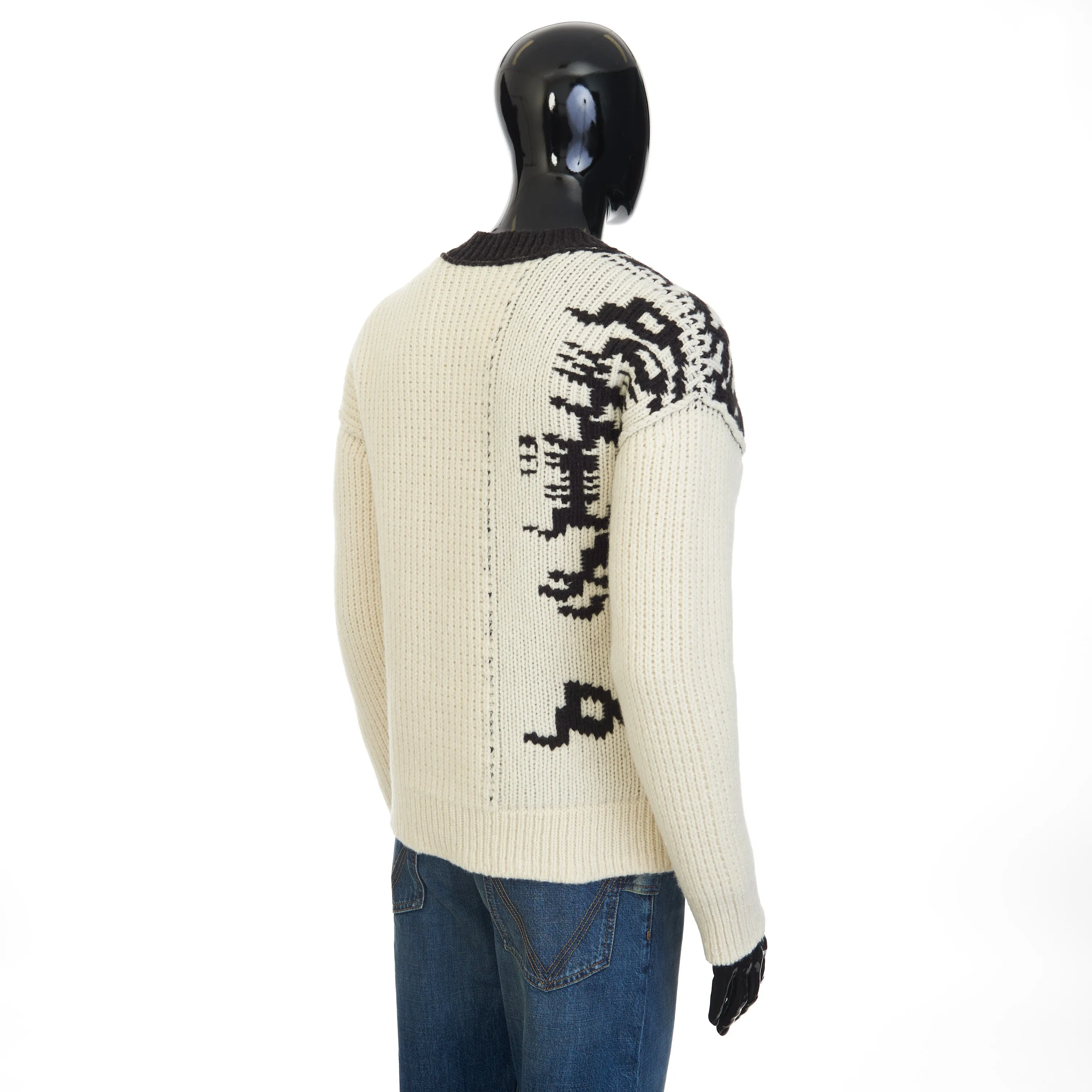 Jumper With Bottega Jacquard Graphic Writing In Black & White Wool