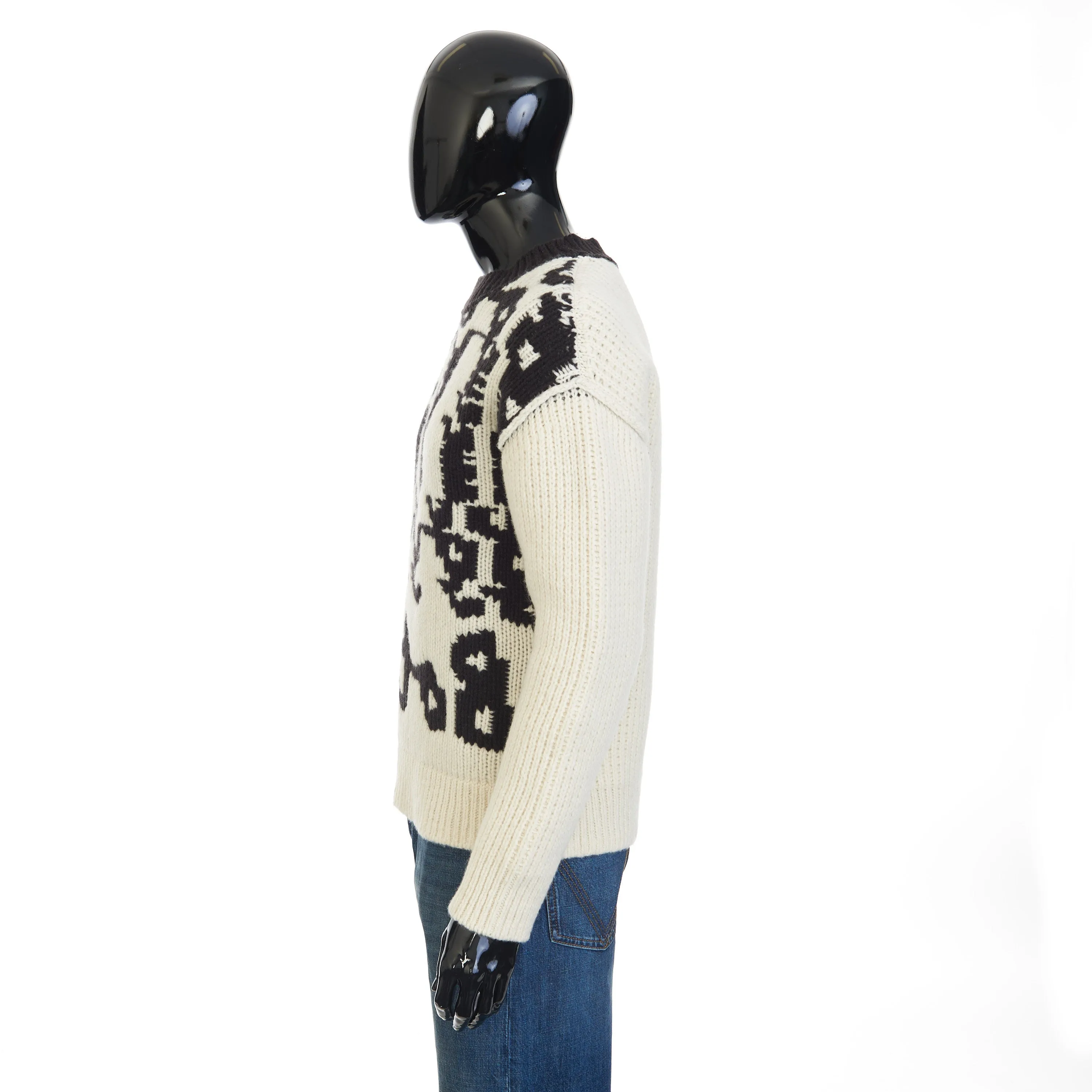 Jumper With Bottega Jacquard Graphic Writing In Black & White Wool