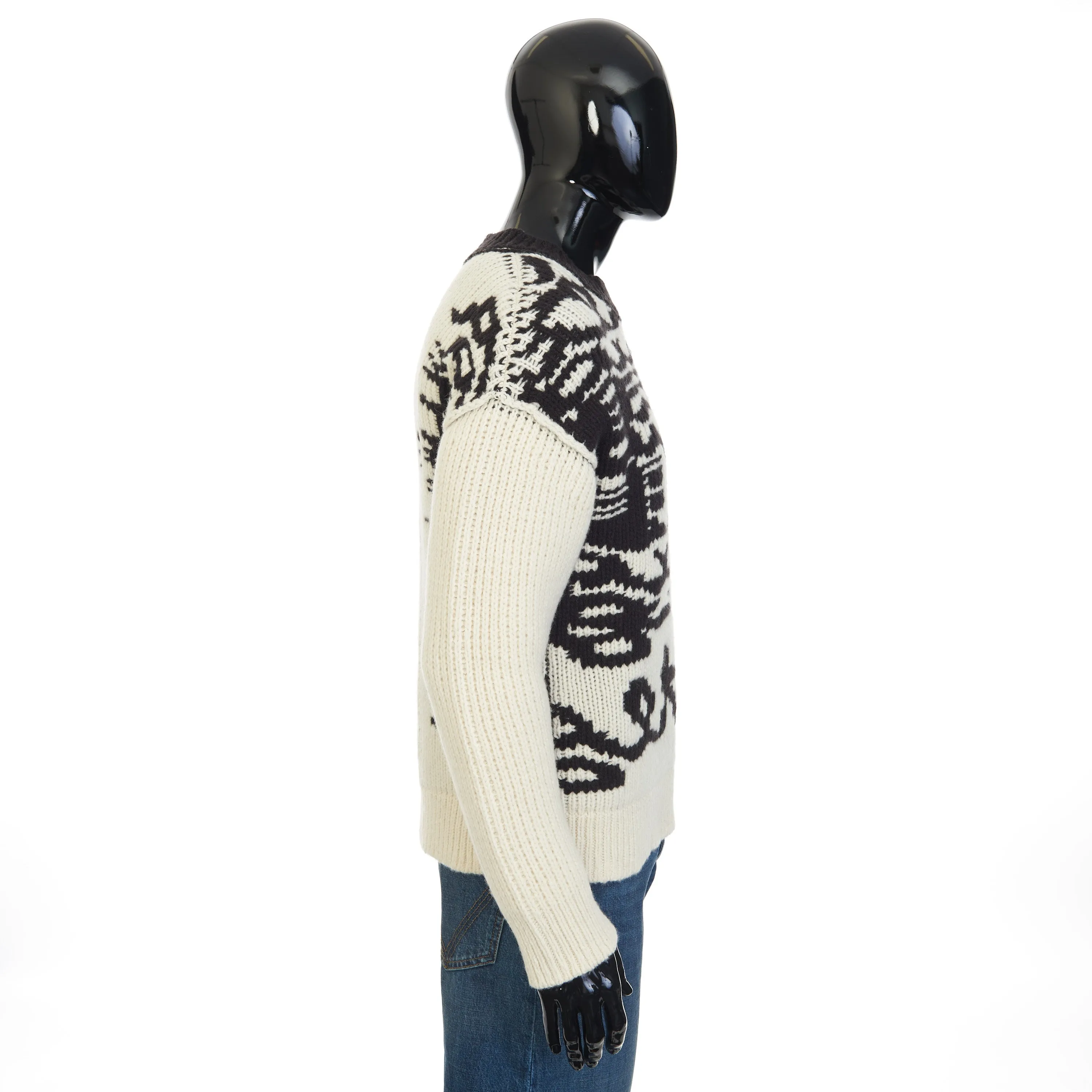 Jumper With Bottega Jacquard Graphic Writing In Black & White Wool