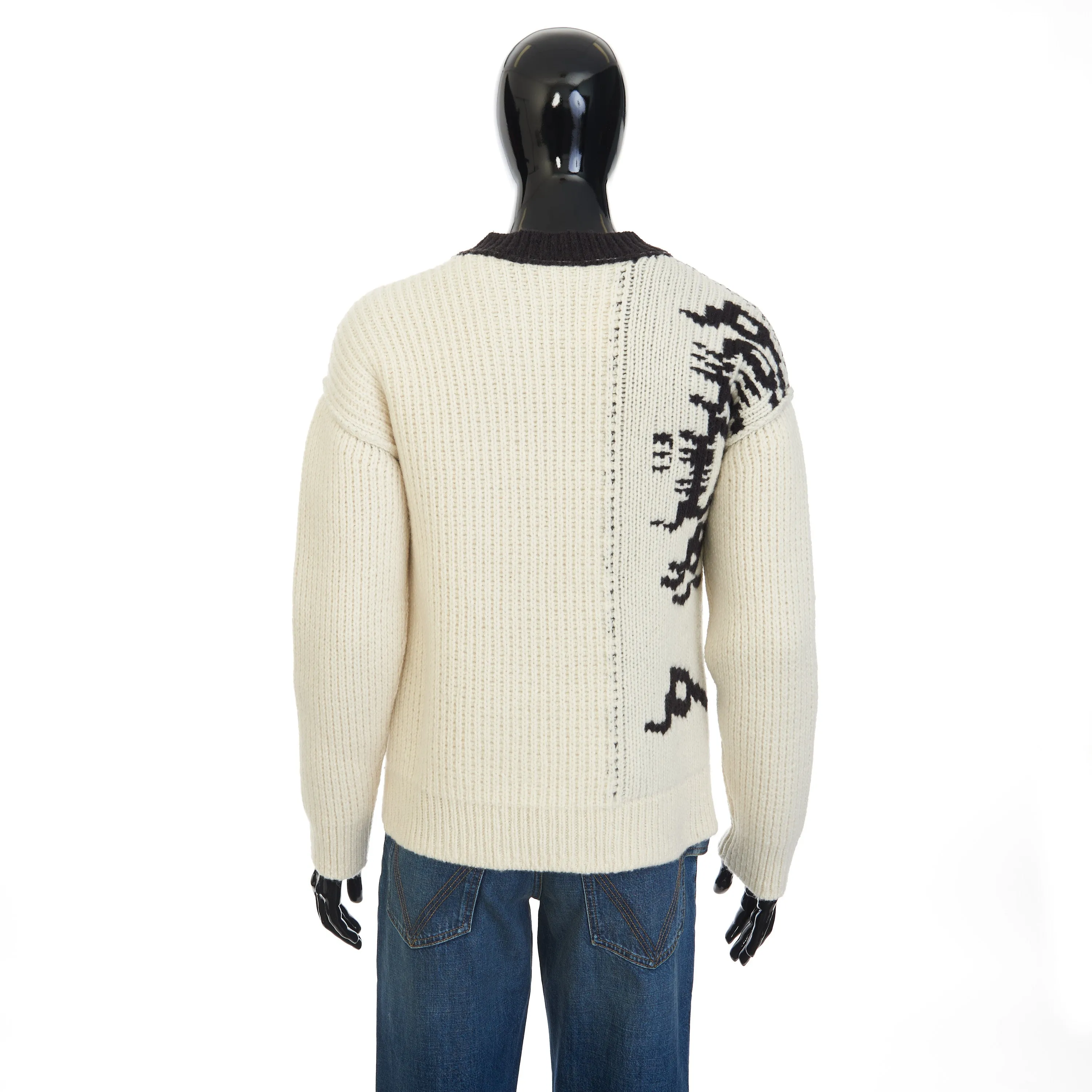 Jumper With Bottega Jacquard Graphic Writing In Black & White Wool