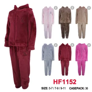 Kids Children Girls Boys Winter Warm Pants Lining Leggings And Zipper Jacket Bear W/Hoody HF1152