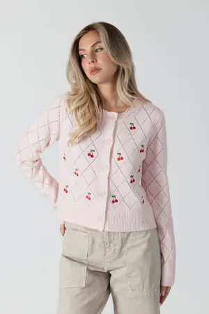 LACEY EMBROIDERED CHERRY CARDIGAN - PINK