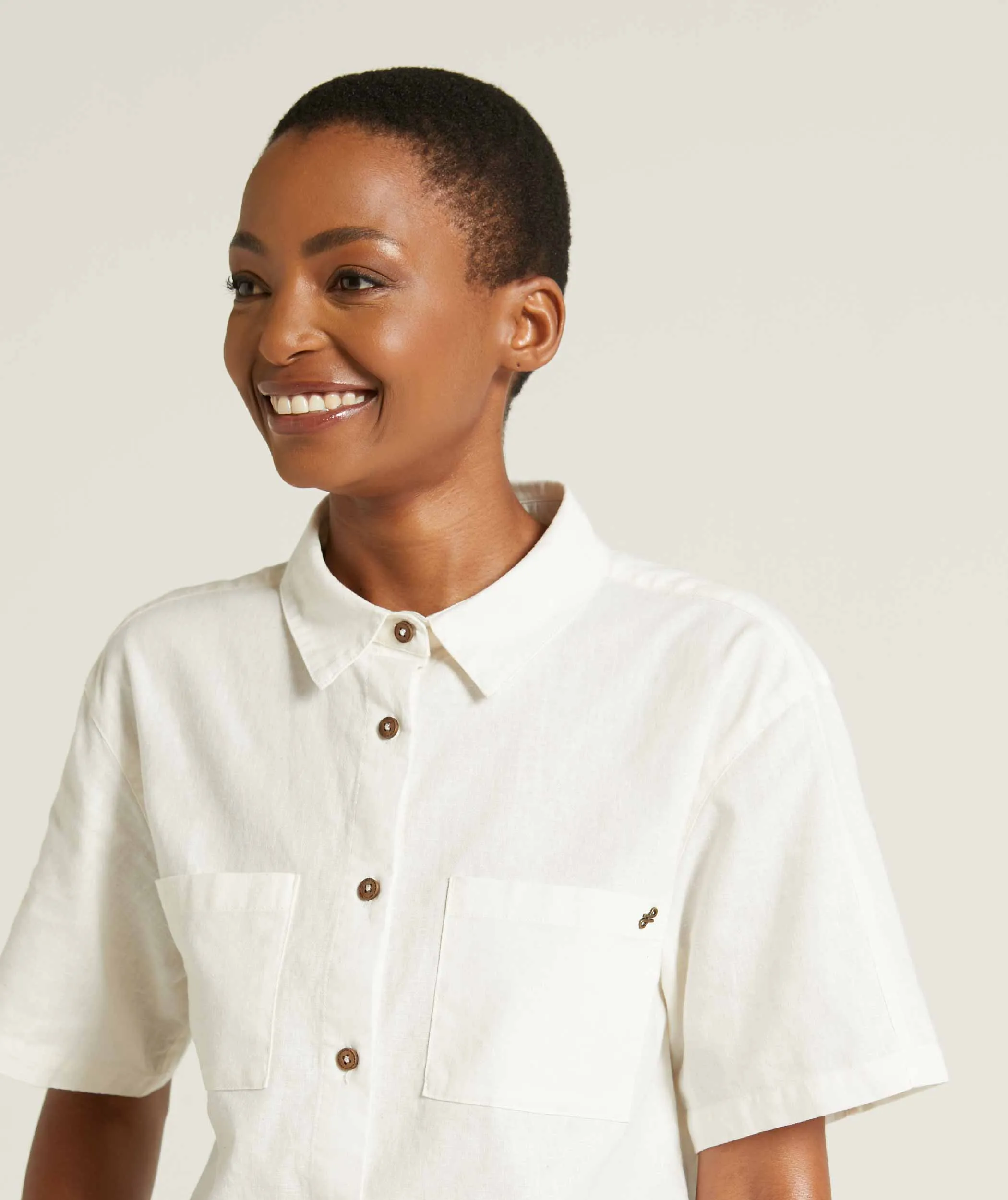 Ladies Linen Blend Short Sleeve Shirt - Soft White