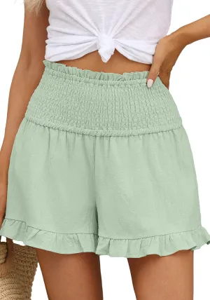 Laurel Green Women's Summer Lightweight Elastic High Waisted Beach Wear Wide Leg Shorts