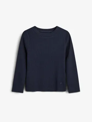 Long Sleeve Basic Rib T-shirt - Kids - Navy