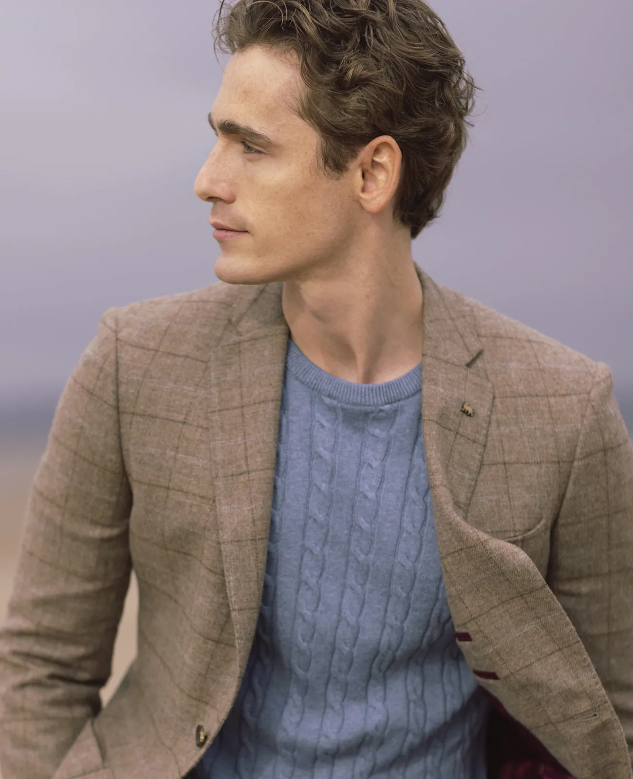 MAGEE Midweight Tweed Jacket - Mens Finn Patch Pocket - Oatmeal with Brown, Rust & Fawn Check