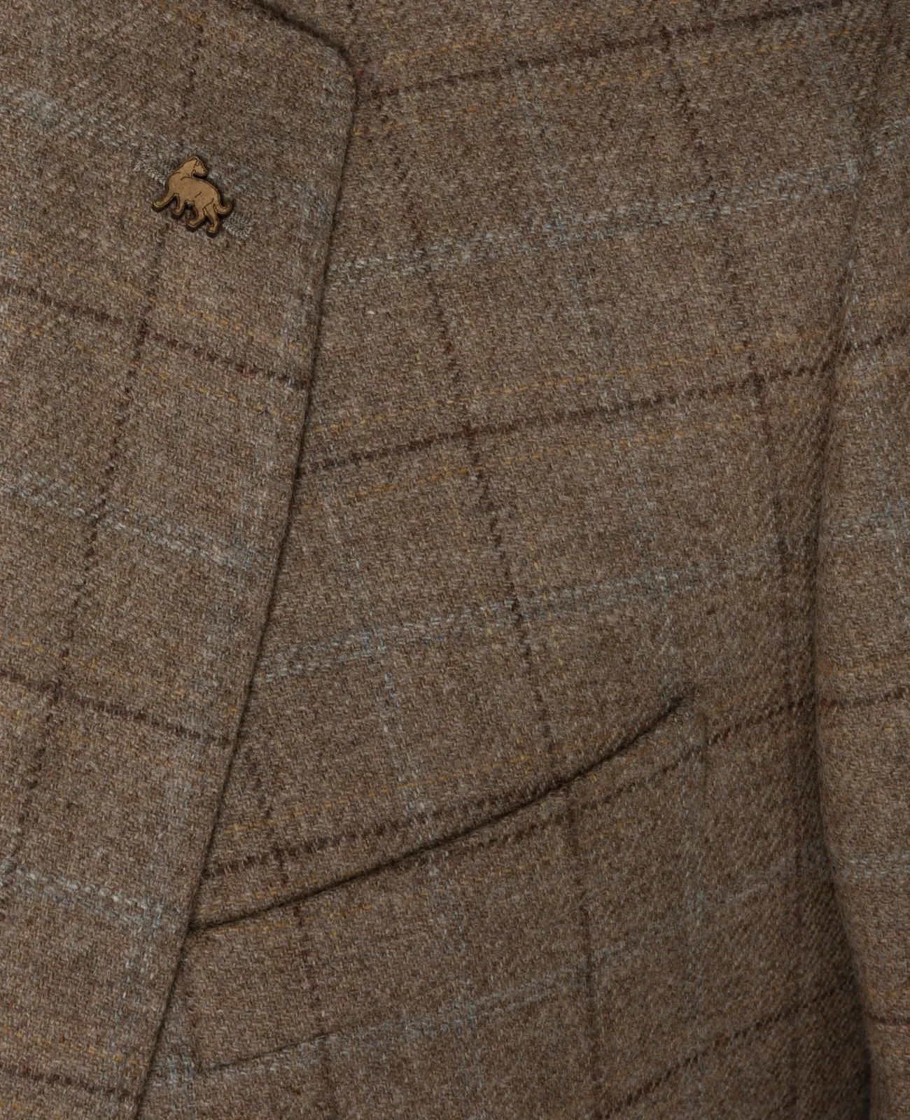 MAGEE Midweight Tweed Jacket - Mens Finn Patch Pocket - Oatmeal with Brown, Rust & Fawn Check