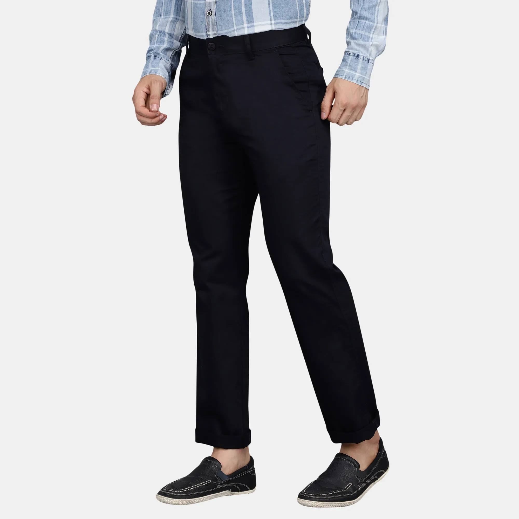 Men's Cotton Mercerised Solid Dark Navy Trousers