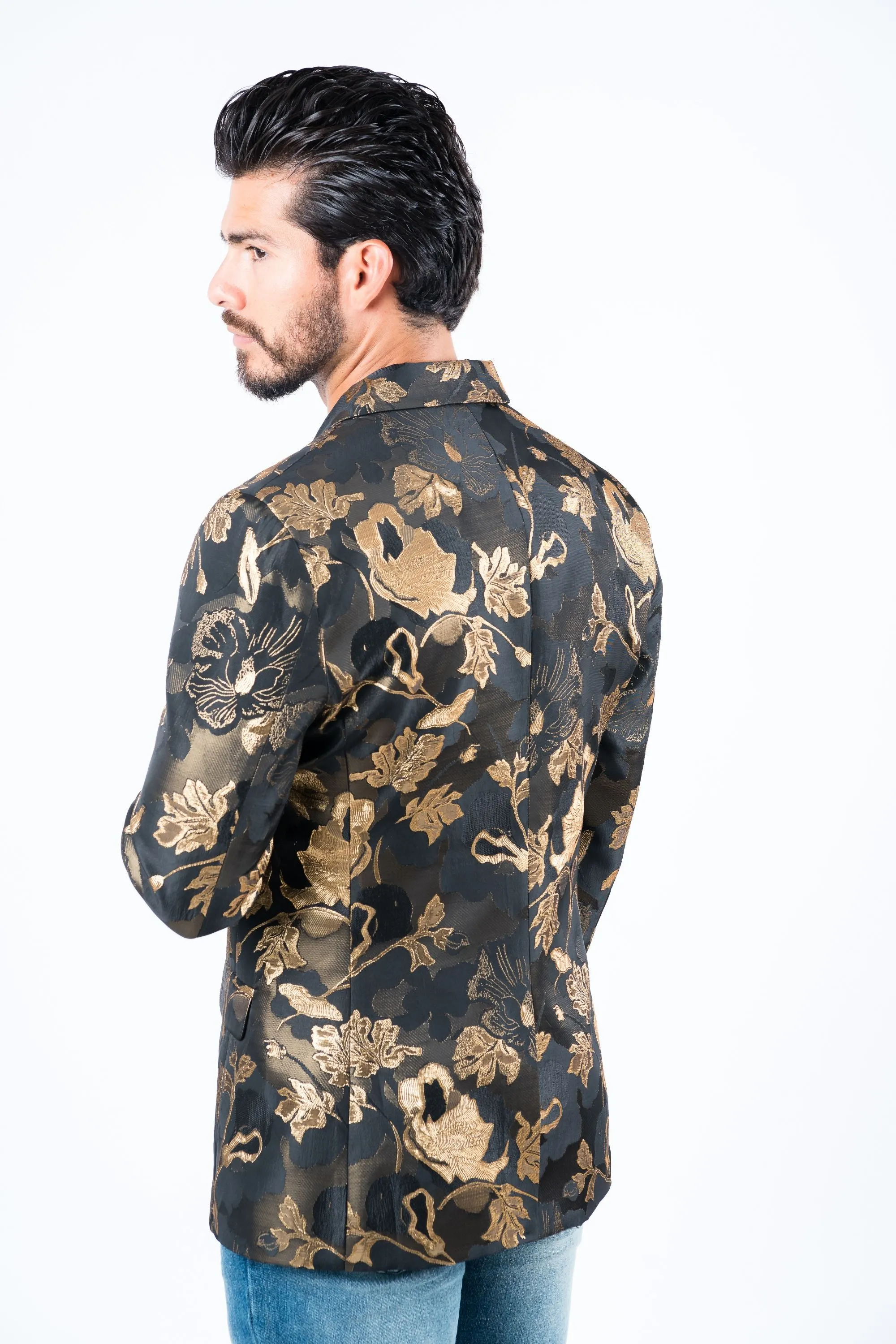 Men's Double Button Brown Flowers Print Blazer