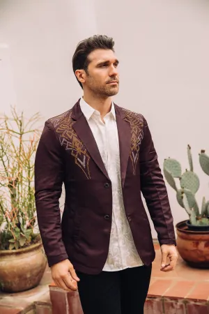 Men's Double Button Rhinestone Wine Blazer